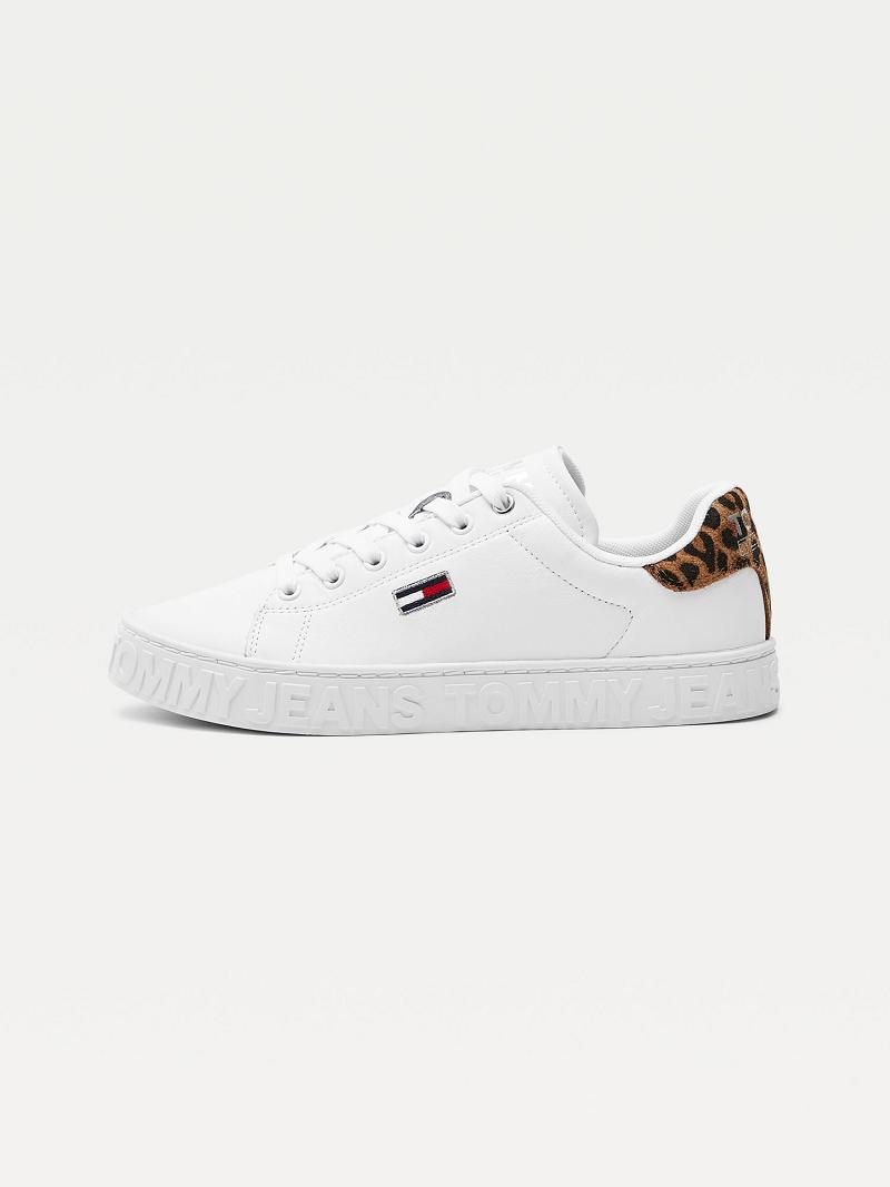 Női Tommy Hilfiger Leopard Accent Bőr Alkalmi Cipő Fehér | HU 592LIS